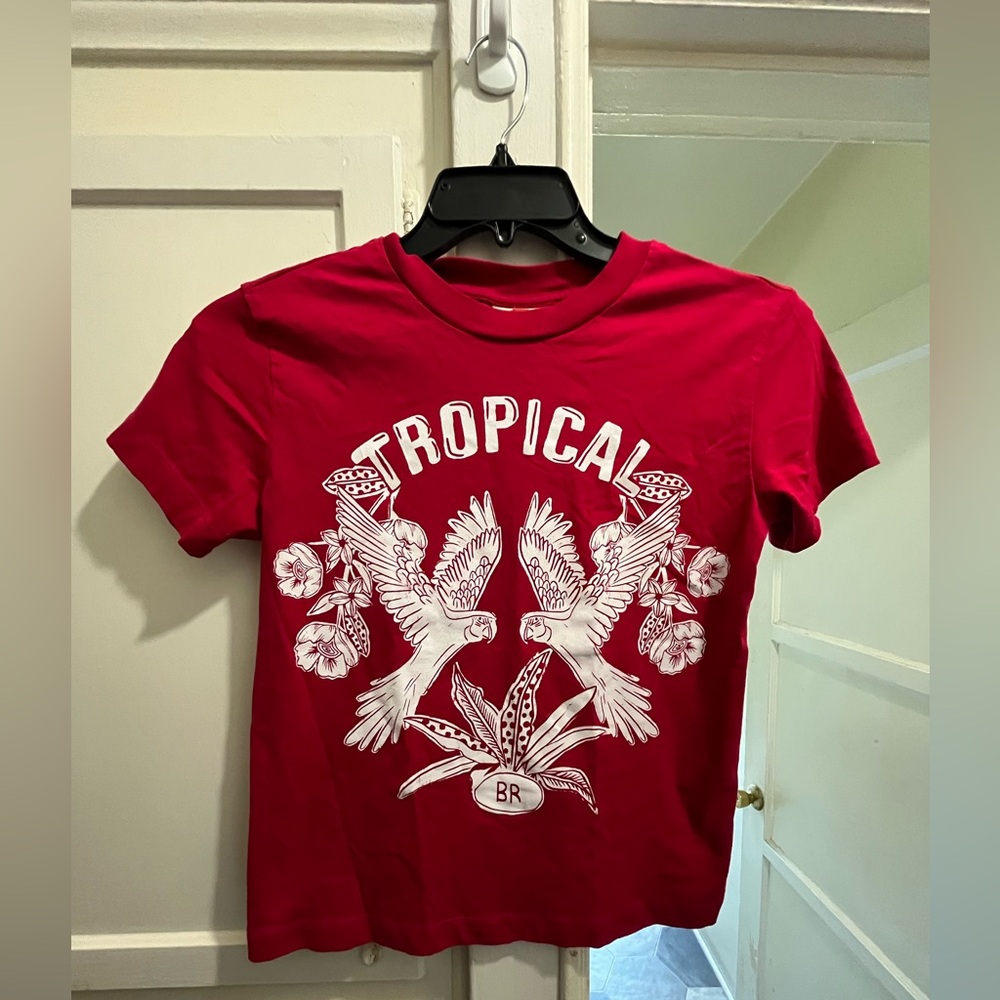 Farm Rio red tropical parrot tee size xxs